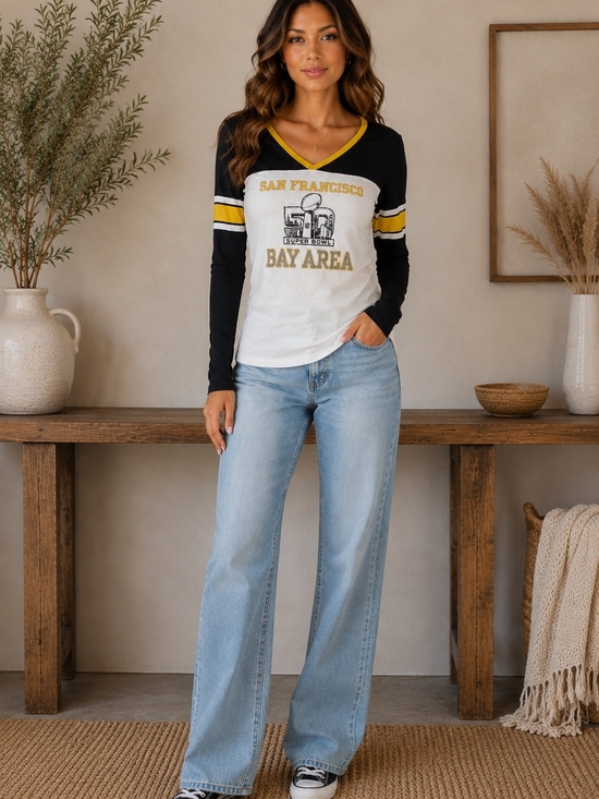 NFL Tops - NFL NWOT Women's Colorblock V-Neck Tee - Black, Gold, White